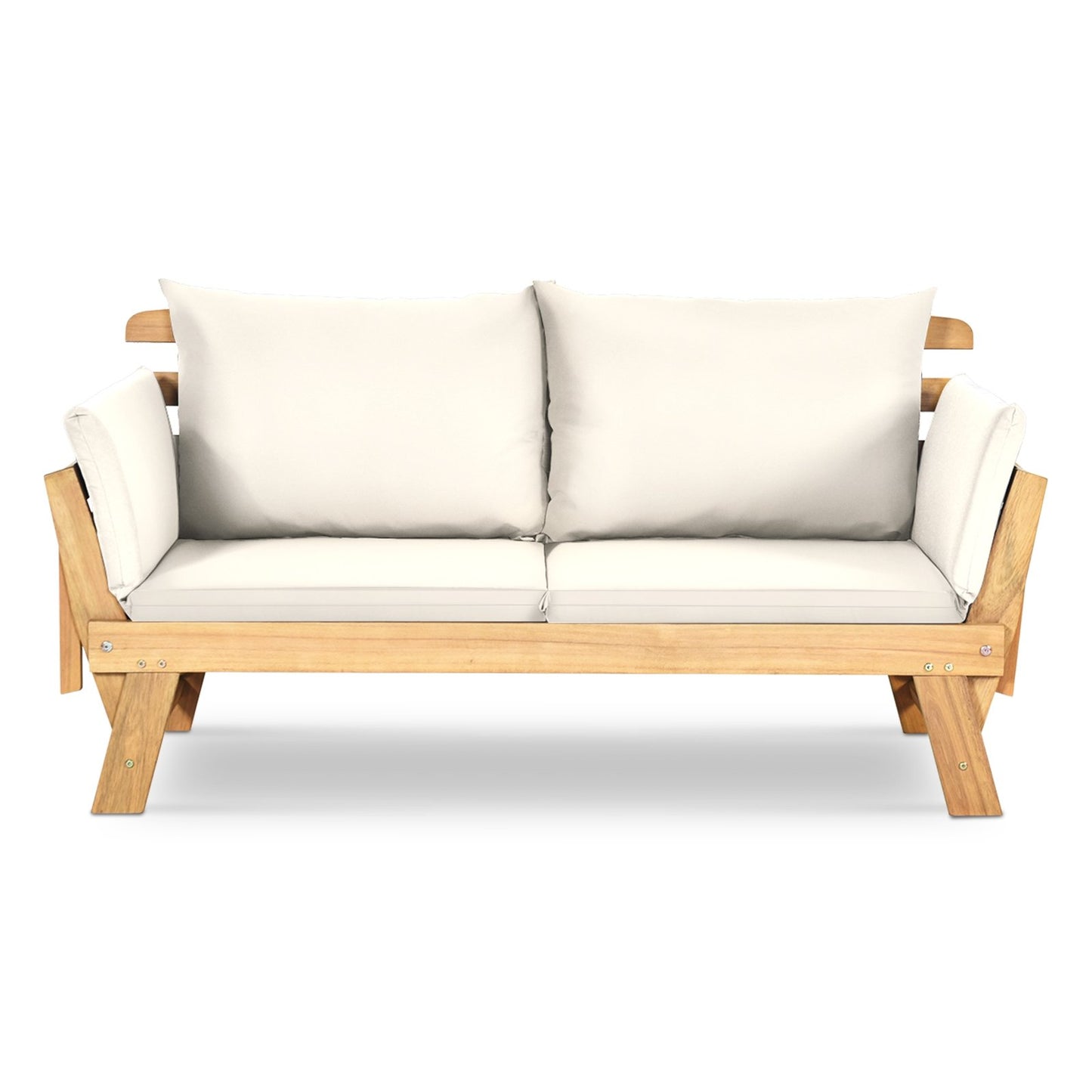 Patio Convertible Solid Wood Sofa with Cushion
