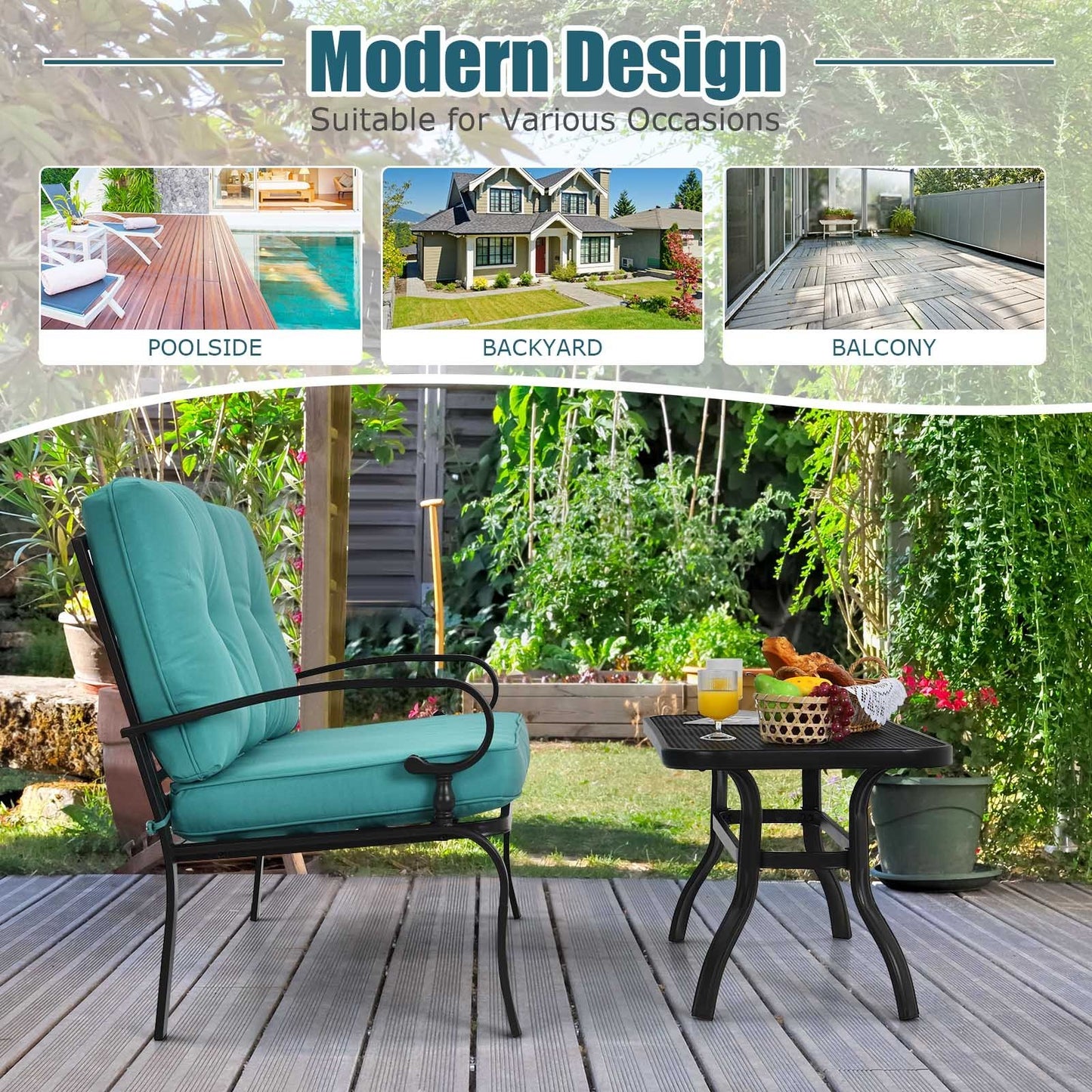 2 Pieces Patio Loveseat Bench Table Furniture Set with Cushioned Chair-Beige
