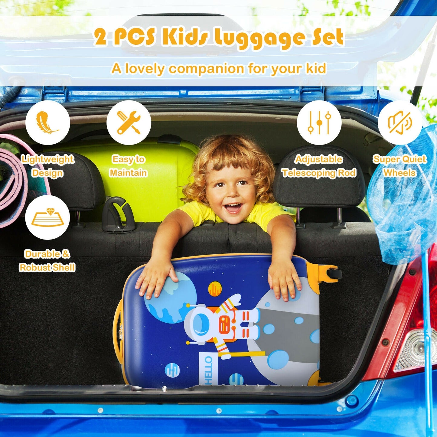 2 Pieces Kids Lightweight Luggage Set with Backpack and Suitcase for Travel