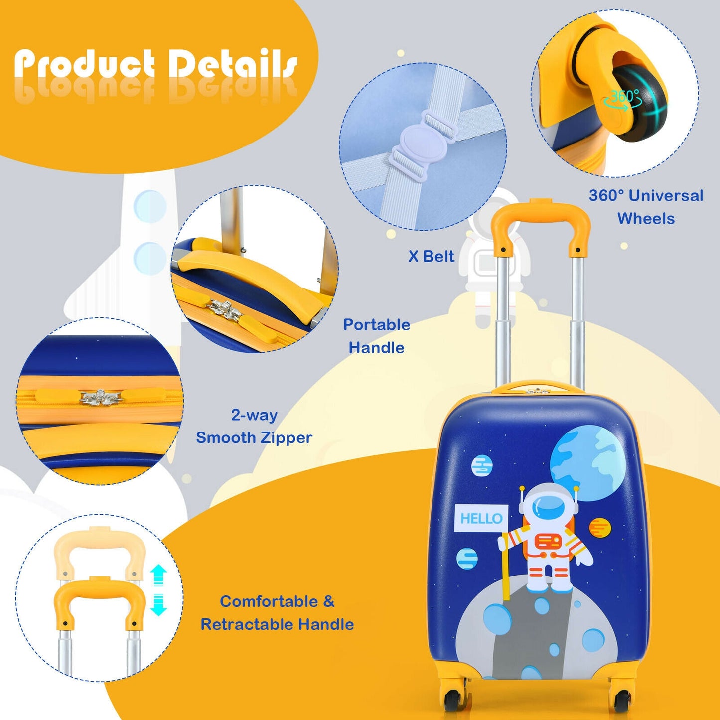 2 Pieces Kids Lightweight Luggage Set with Backpack and Suitcase for Travel