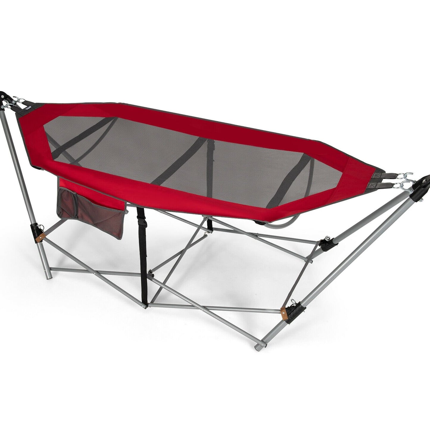 Folding Hammock Indoor Outdoor Hammock with Side Pocket and Iron Stand-Black