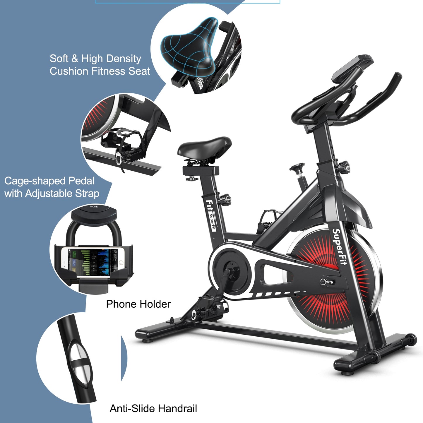 Adjustable Indoor Silent Belt Drive Resistance Cycling Stationary Bike