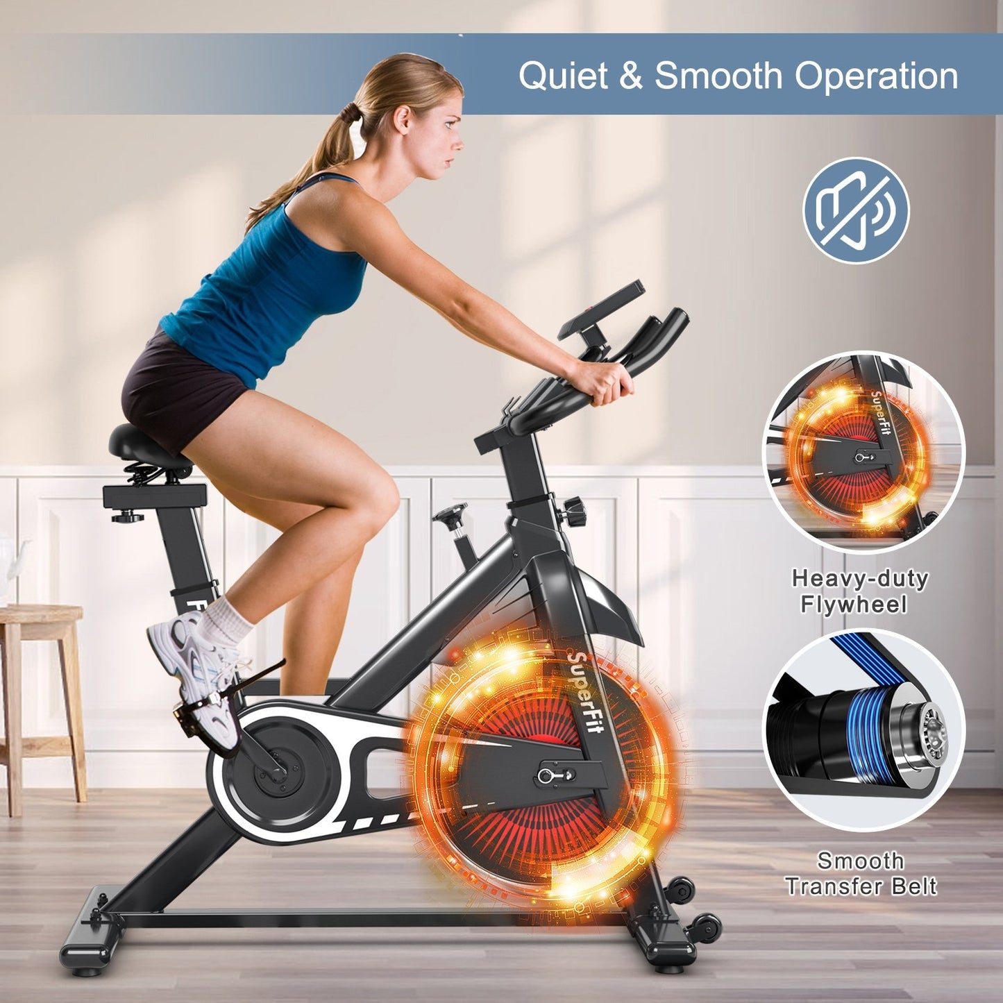 Indoor Silent Belt Drive Adjustable Resistance Cycling Stationary Bike-Blue