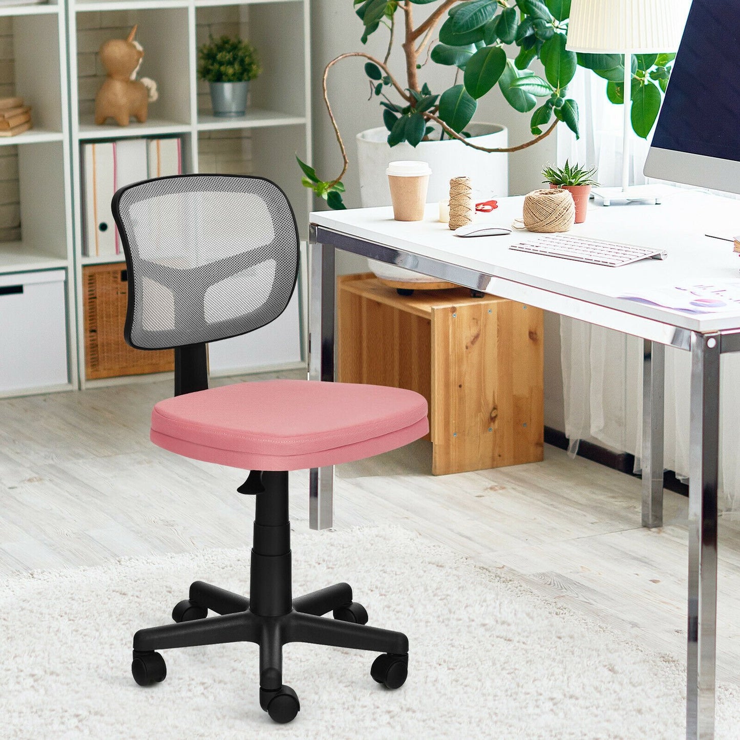Armless Computer Chair with Height Adjustment and Breathable Mesh for Home Office-Black