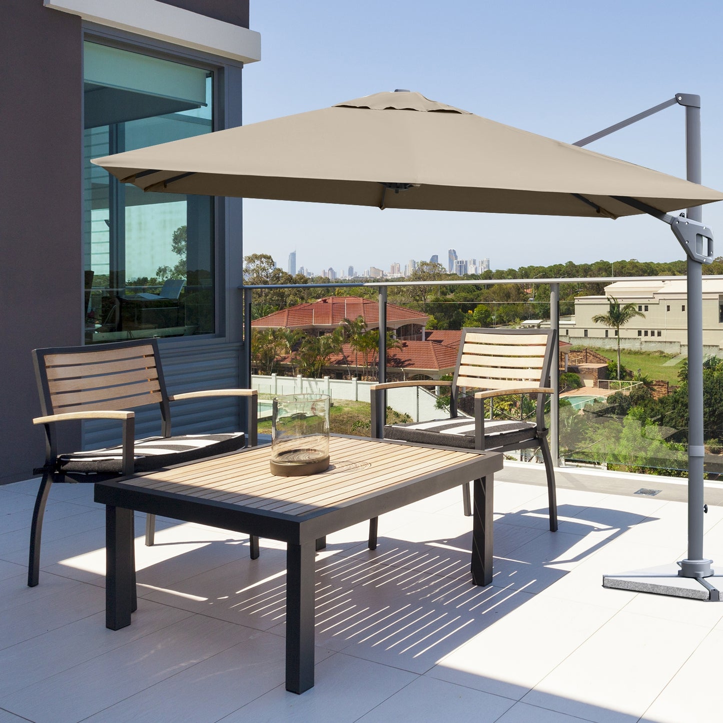 10 x 10 Feet Patio Offset Cantilever Umbrella with Aluminum 360-degree Rotation Tilt-Coffee