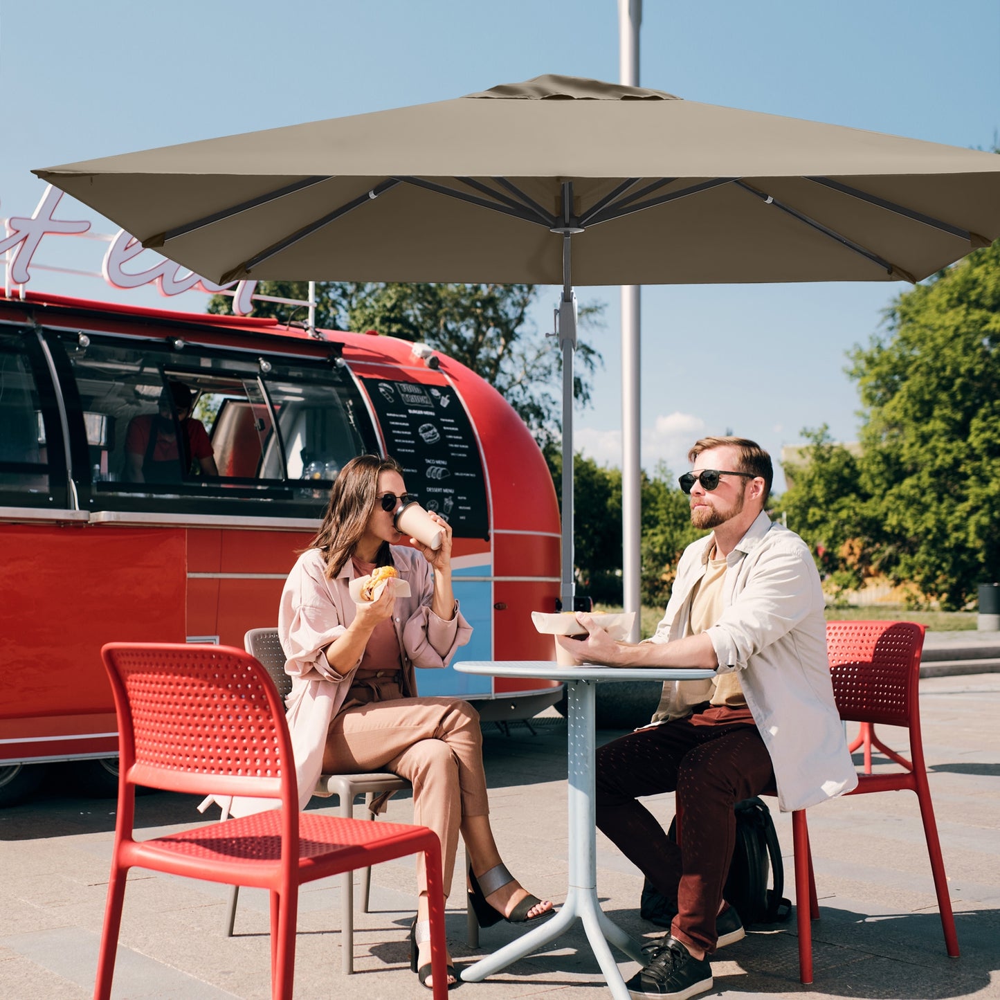10 x 10 Feet Patio Offset Cantilever Umbrella with Aluminum 360-degree Rotation Tilt-Coffee