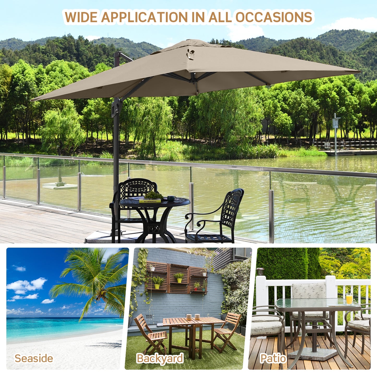 10 x 10 Feet Patio Offset Cantilever Umbrella with Aluminum 360-degree Rotation Tilt-Coffee