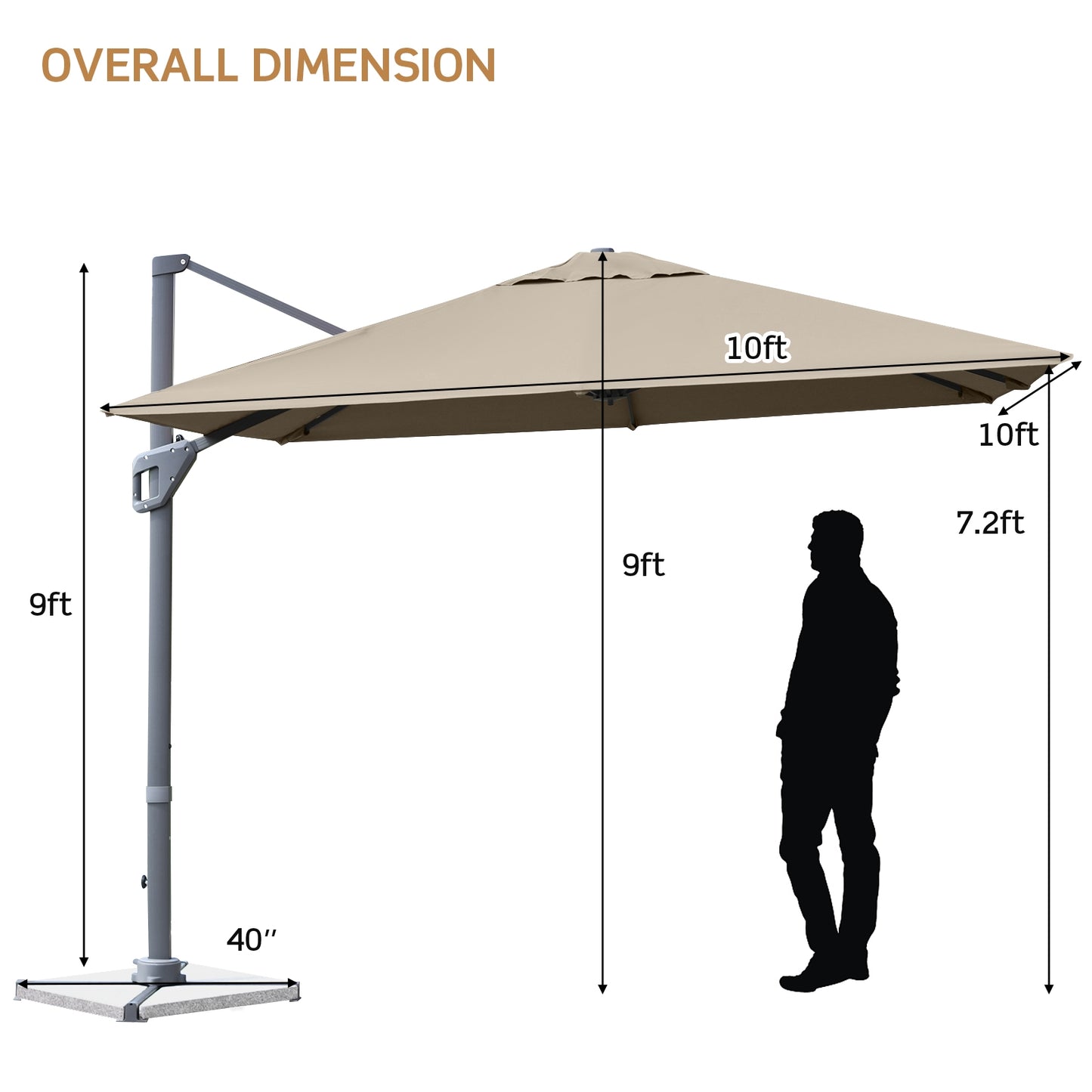 10 x 10 Feet Patio Offset Cantilever Umbrella with Aluminum 360-degree Rotation Tilt-Coffee