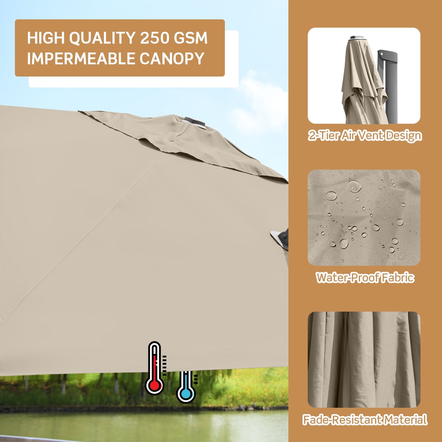 10 x 10 Feet Patio Offset Cantilever Umbrella with Aluminum 360-degree Rotation Tilt-Coffee