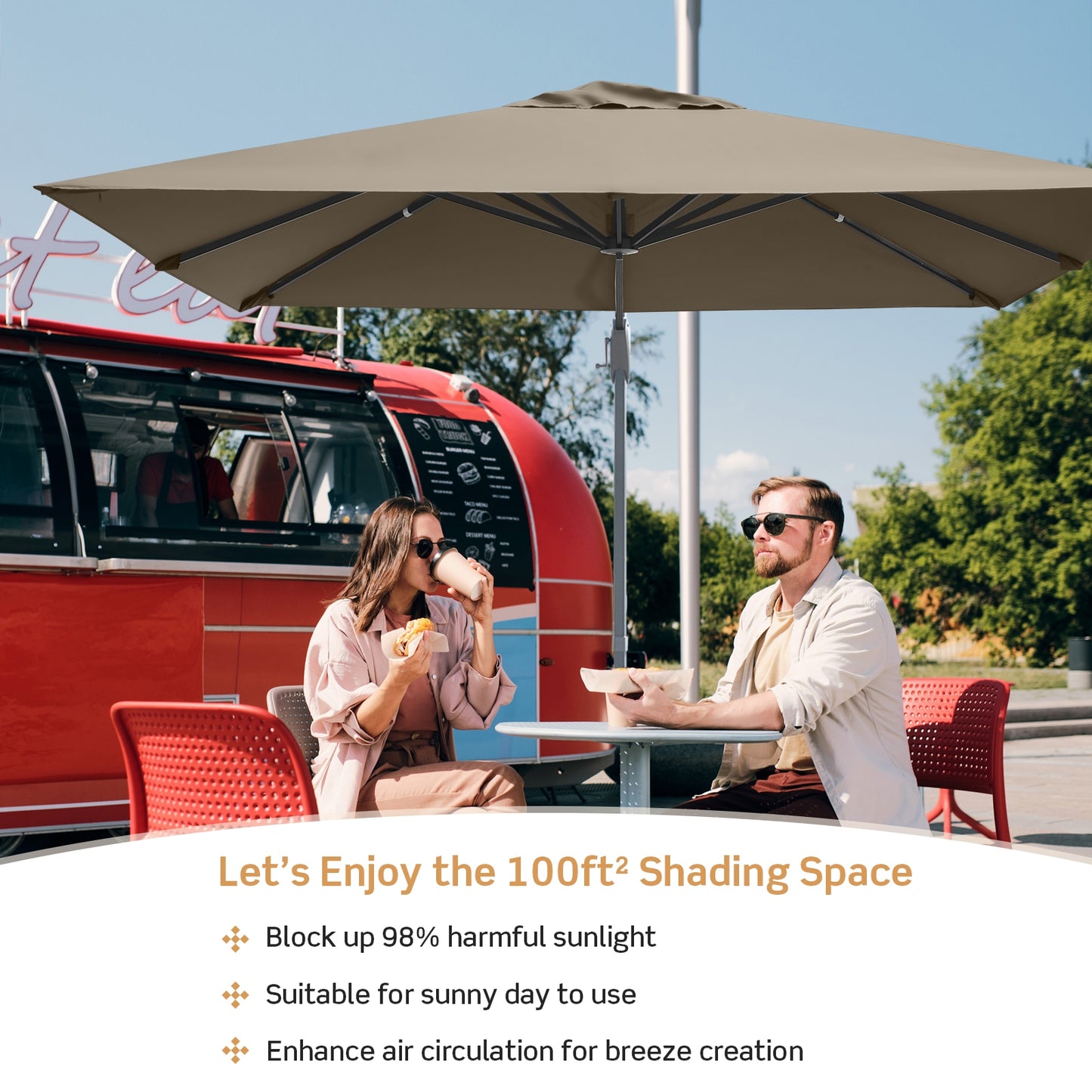 10 x 10 Feet Patio Offset Cantilever Umbrella with Aluminum 360-degree Rotation Tilt-Coffee