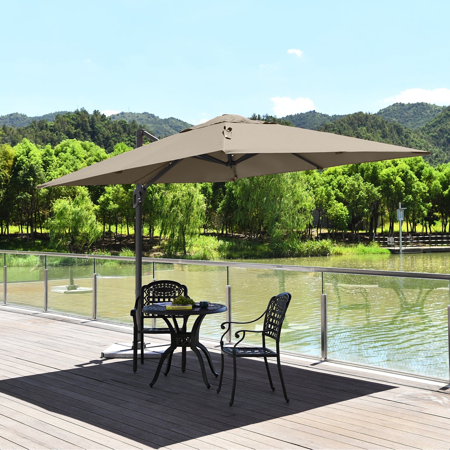 10 x 10 Feet Patio Offset Cantilever Umbrella with Aluminum 360-degree Rotation Tilt-Coffee