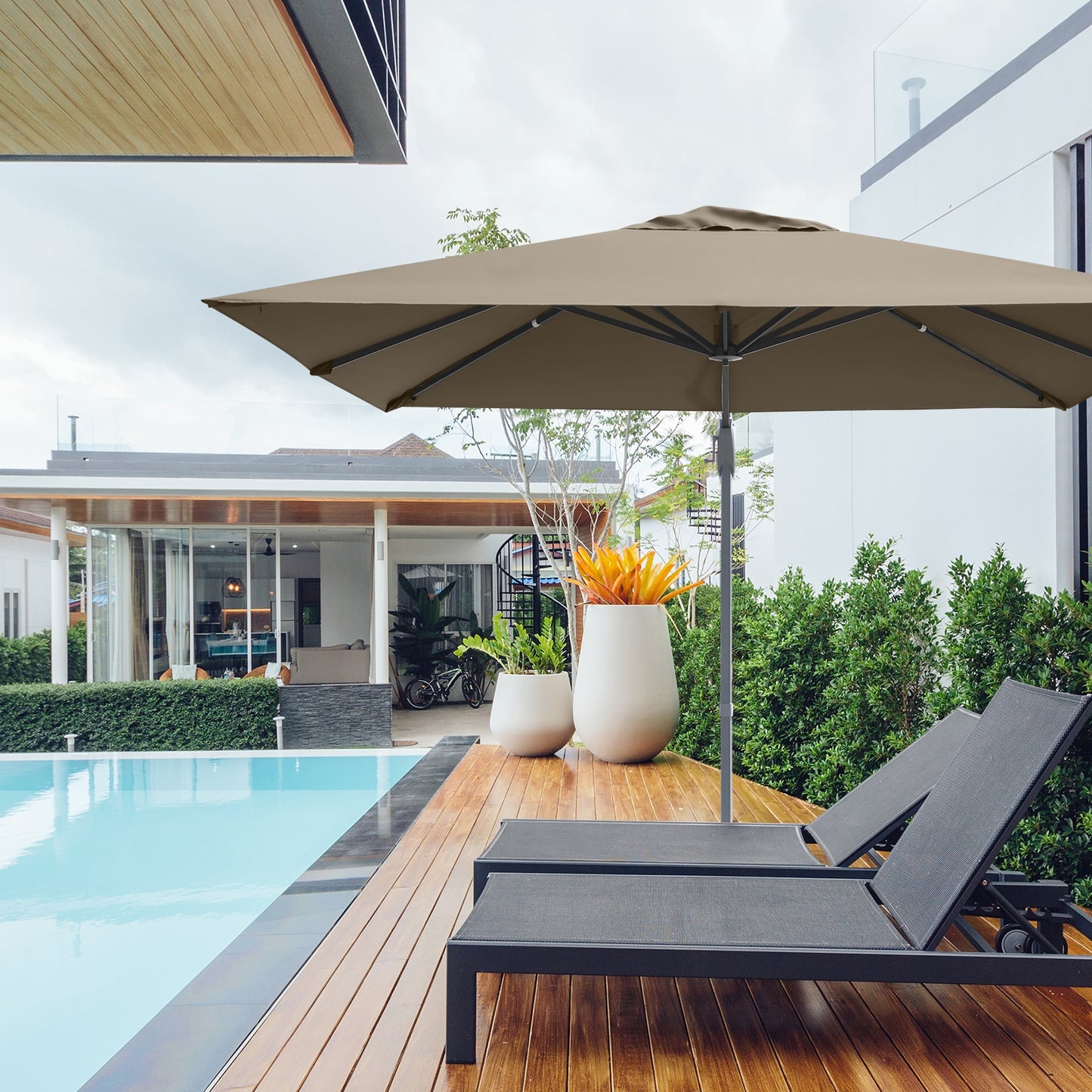 10 x 10 Feet Patio Offset Cantilever Umbrella with Aluminum 360-degree Rotation Tilt-Coffee