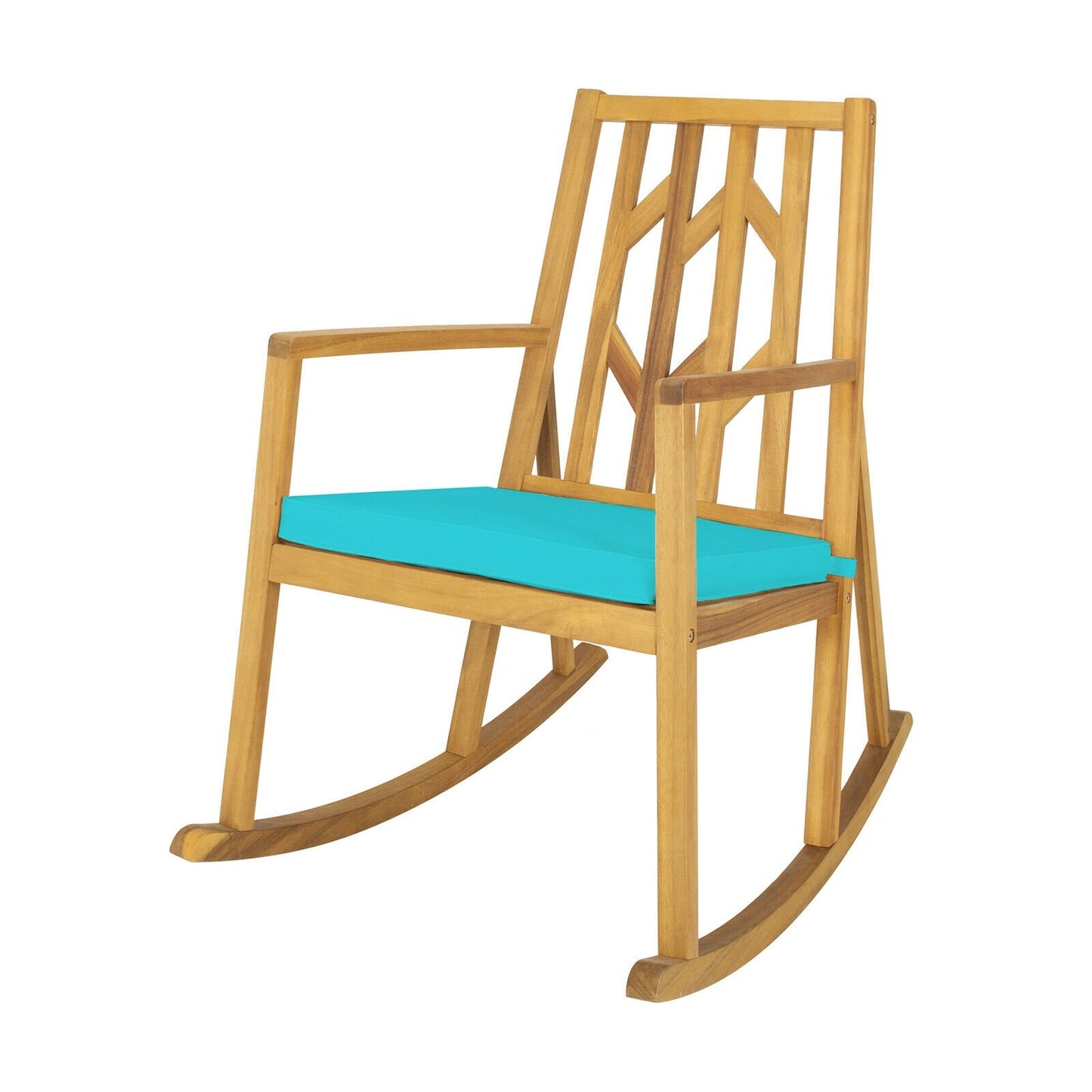 Patio Acacia Wood Rocking Chair Sofa with Armrest and Cushion for Garden and Deck-Red
