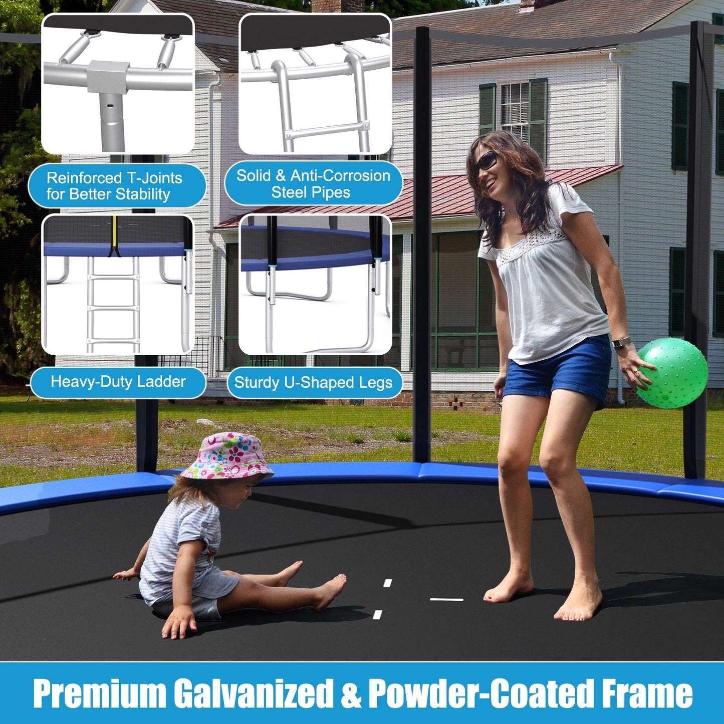 8/10/12/14/15/16 Feet Outdoor Trampoline Bounce Combo with Safety Closure Net Ladder-16 ft