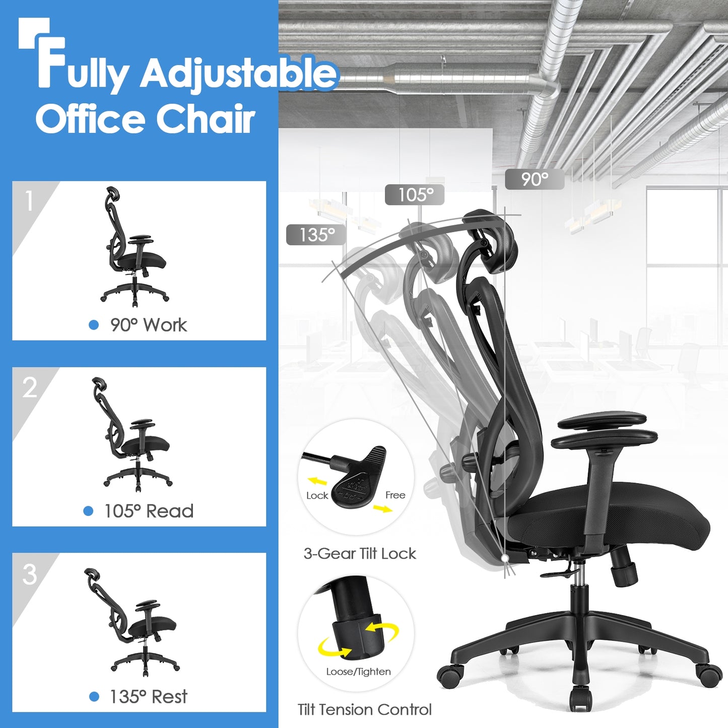 High Back Mesh Executive Chair with Adjustable Lumbar Support