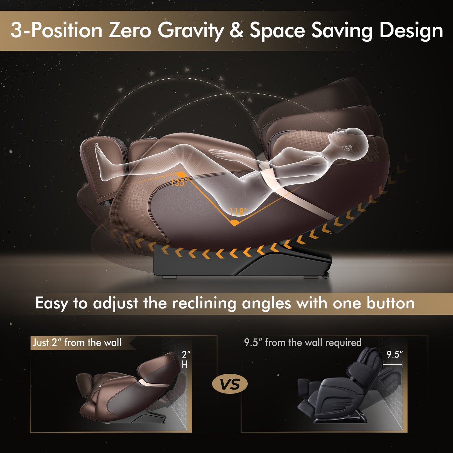 Relaxe Zero Gravity Shiatsu Massage Chair with Heating (SL-Track)-Brown