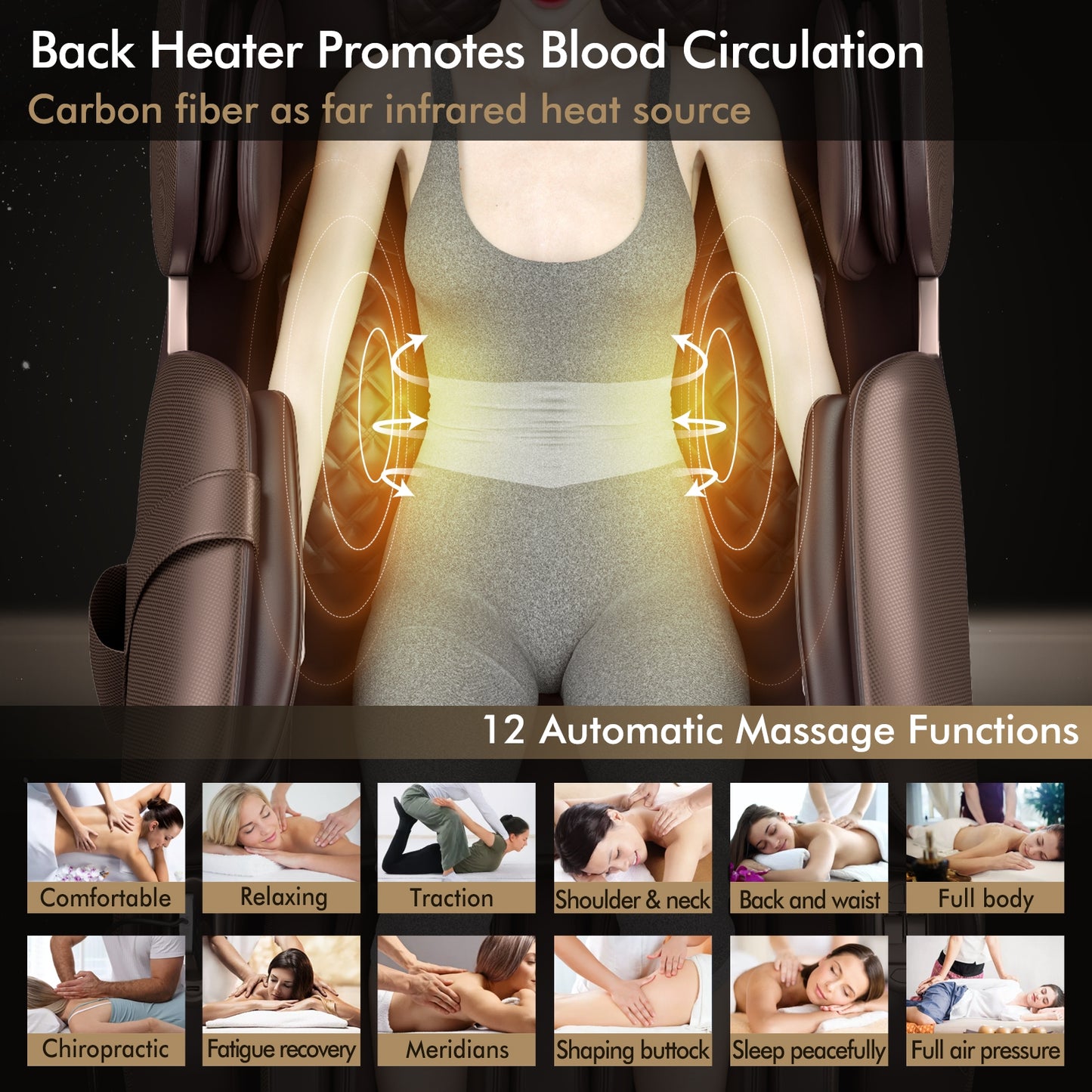 Relaxe Zero Gravity Shiatsu Massage Chair with Heating (SL-Track)-Brown