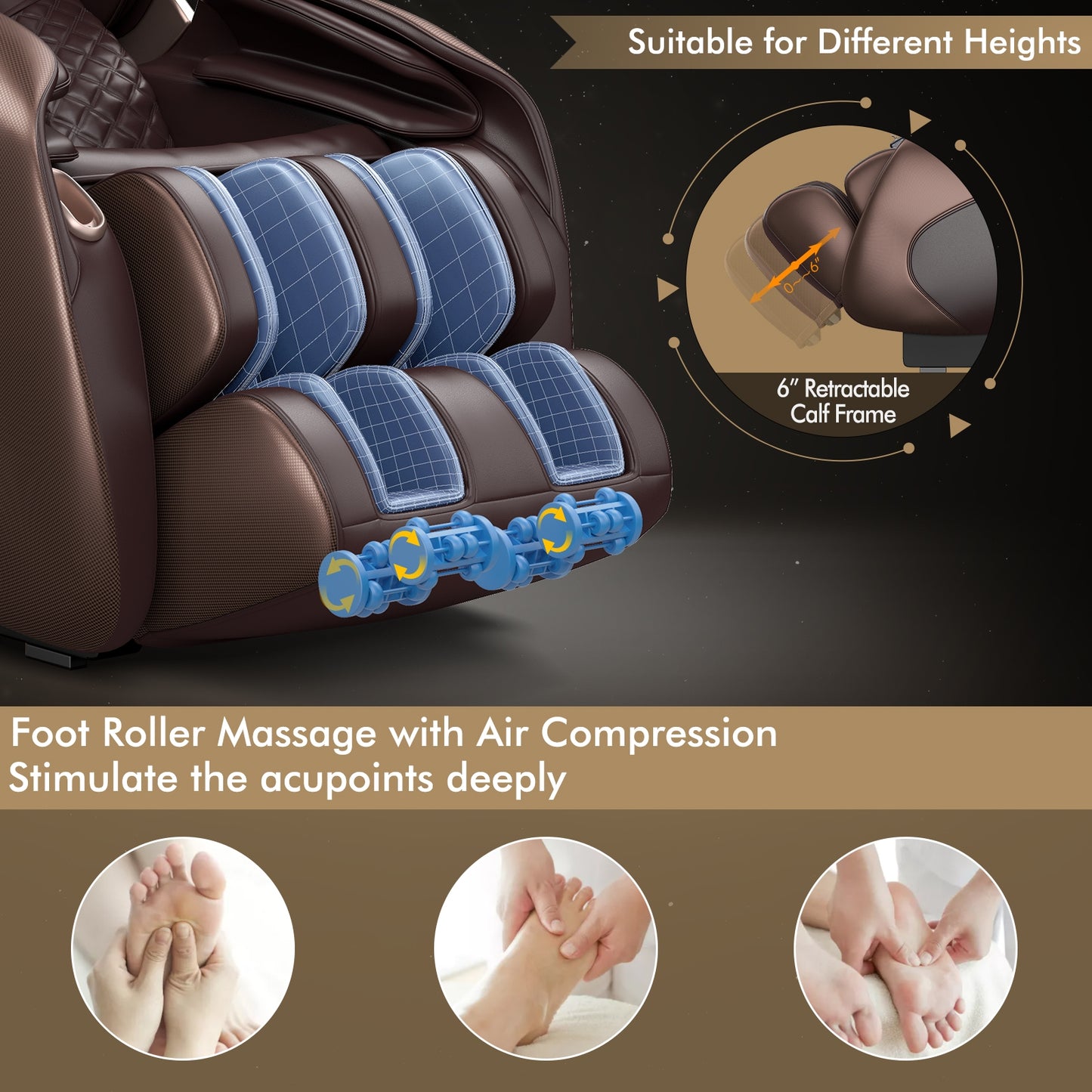 Relaxe Zero Gravity Shiatsu Massage Chair with Heating (SL-Track)-Brown