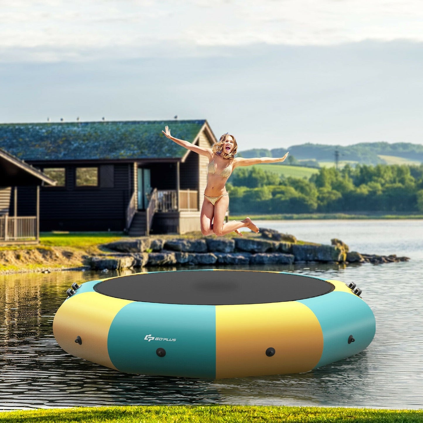12 Feet Inflatable Splash Padded Water Bouncer Trampoline-Blue