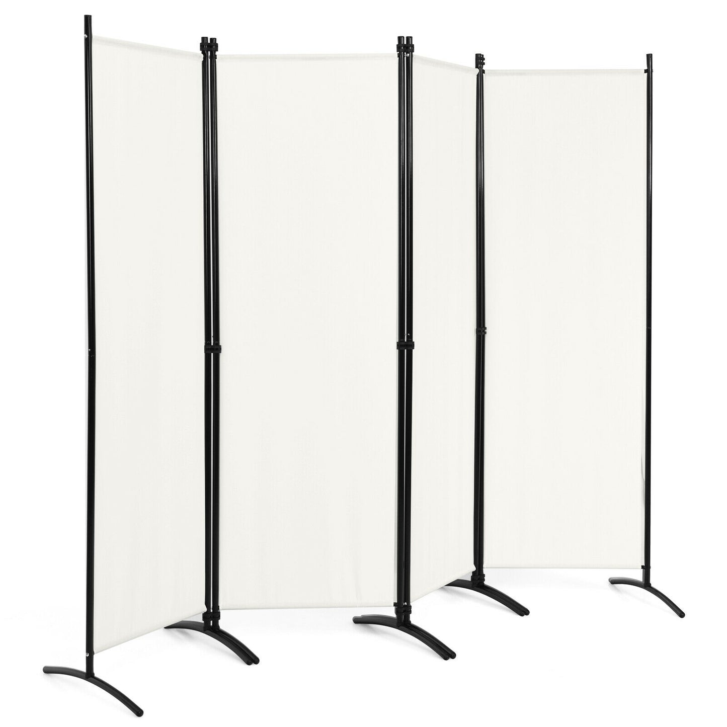 4-Panel Room Divider with Steel Frame-White