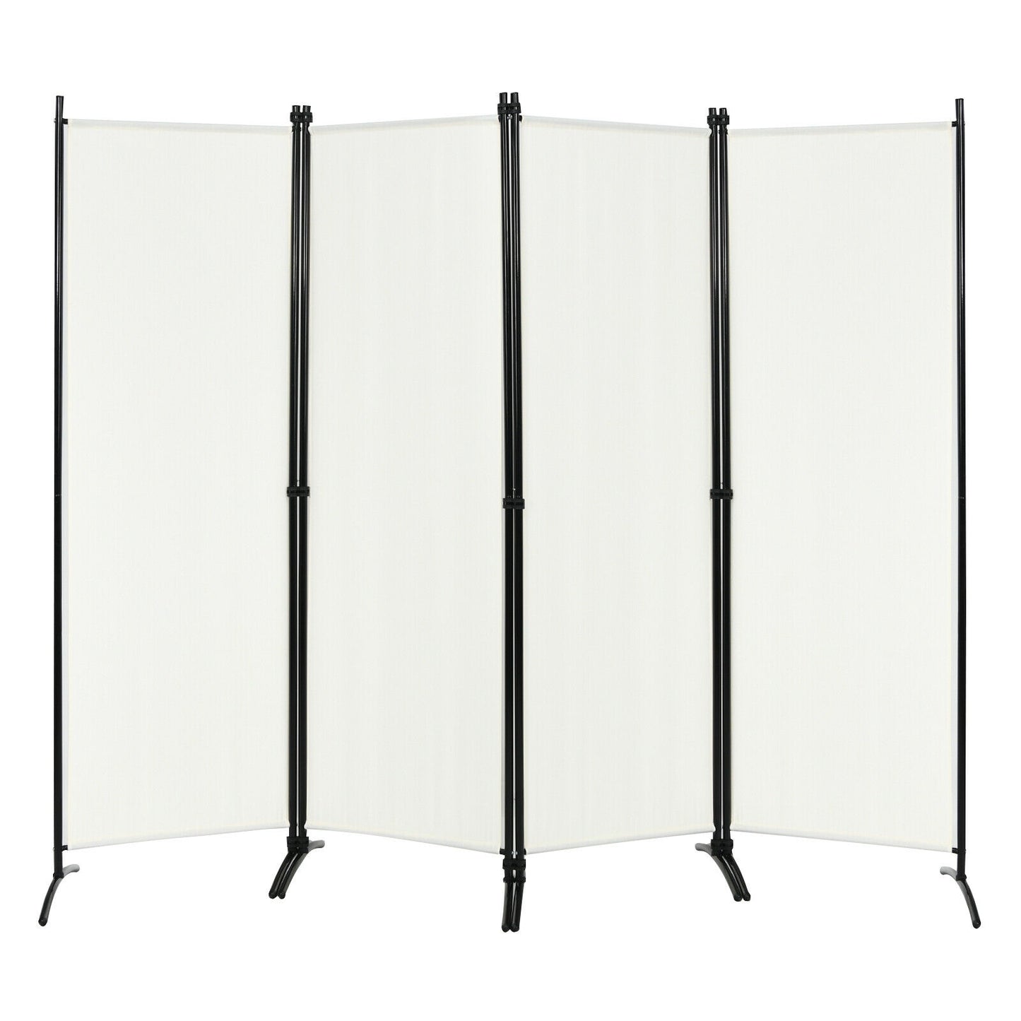 4-Panel Room Divider with Steel Frame-White