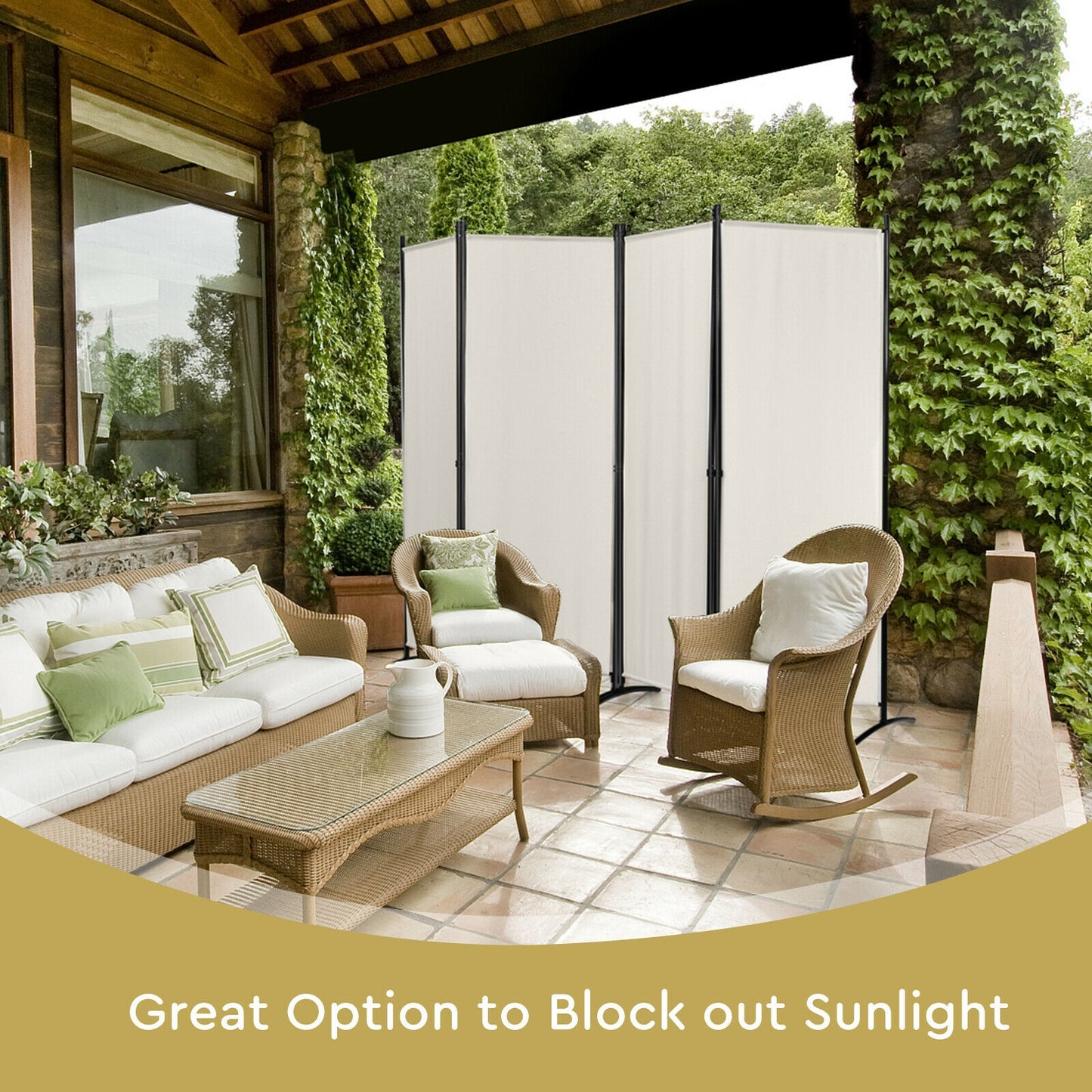 4-Panel Room Divider with Steel Frame-White