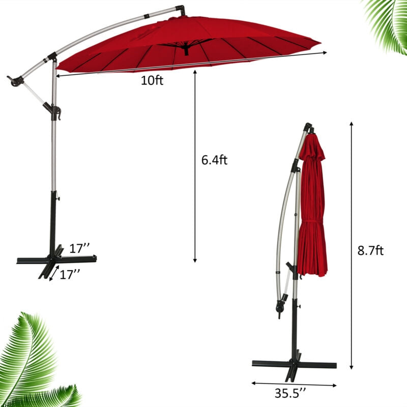 10 Feet Patio Offset Umbrella Market Hanging Umbrella for Backyard Poolside Lawn Garden-Burgundy