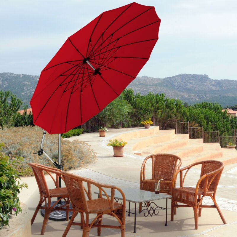 10 Feet Patio Offset Umbrella Market Hanging Umbrella for Backyard Poolside Lawn Garden-Burgundy