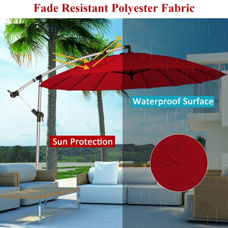 10 Feet Patio Offset Umbrella Market Hanging Umbrella for Backyard Poolside Lawn Garden-Burgundy