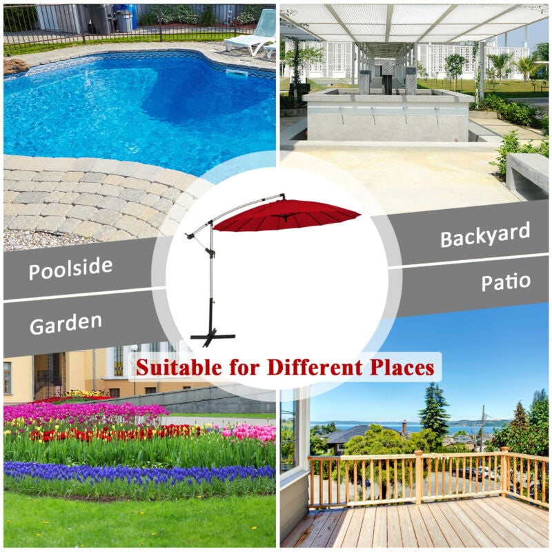 10 Feet Patio Offset Umbrella Market Hanging Umbrella for Backyard Poolside Lawn Garden-Burgundy