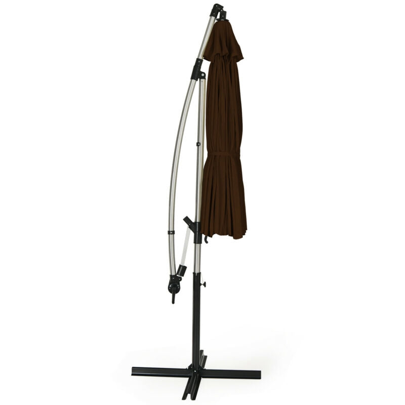 10 Feet Patio Offset Umbrella Market Hanging Umbrella for Backyard Poolside Lawn Garden-Tan