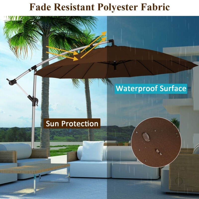 10 Feet Patio Offset Umbrella Market Hanging Umbrella for Backyard Poolside Lawn Garden-Beige