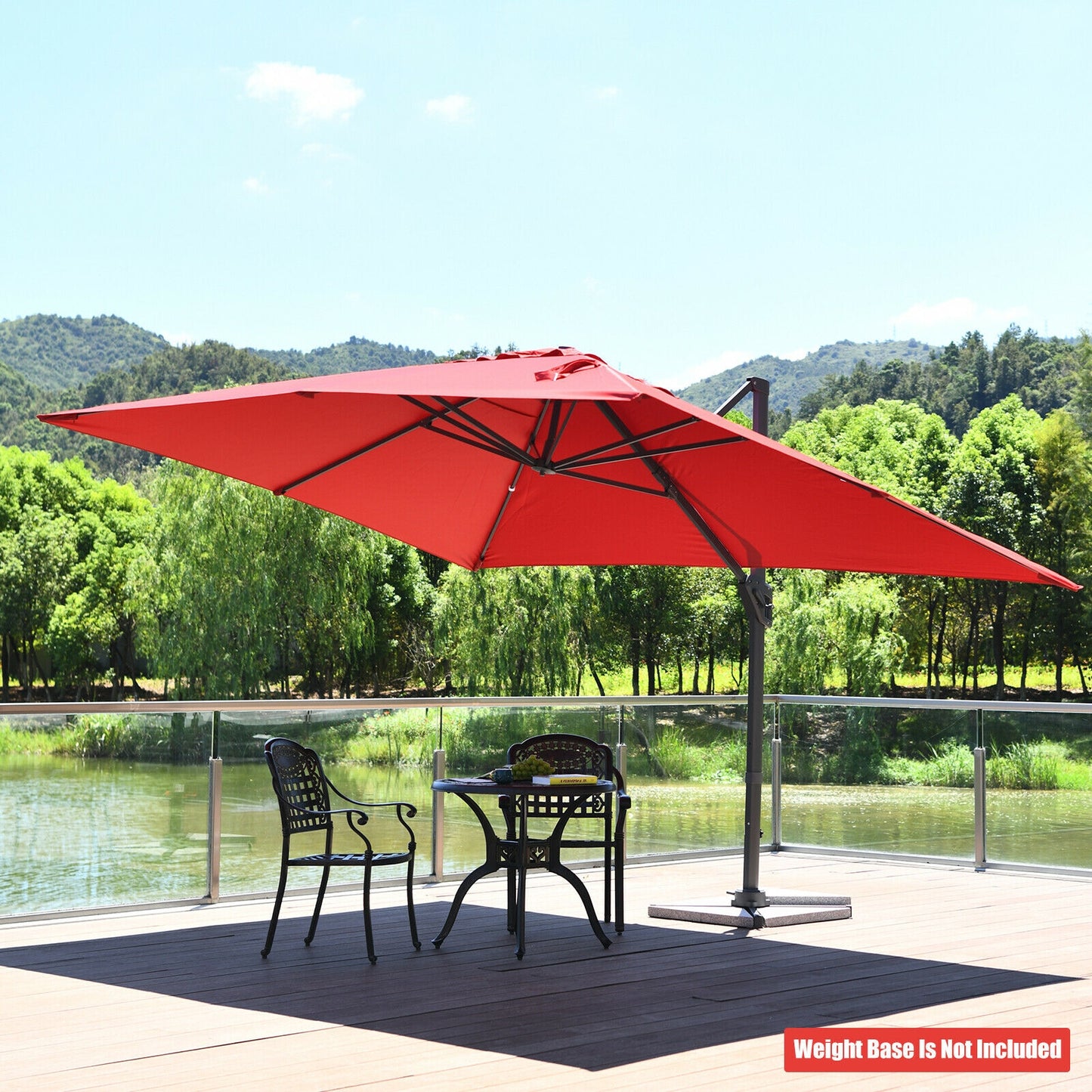 10 x13 Feet Rectangular Cantilever Umbrella with 360° Rotation Function-Wine