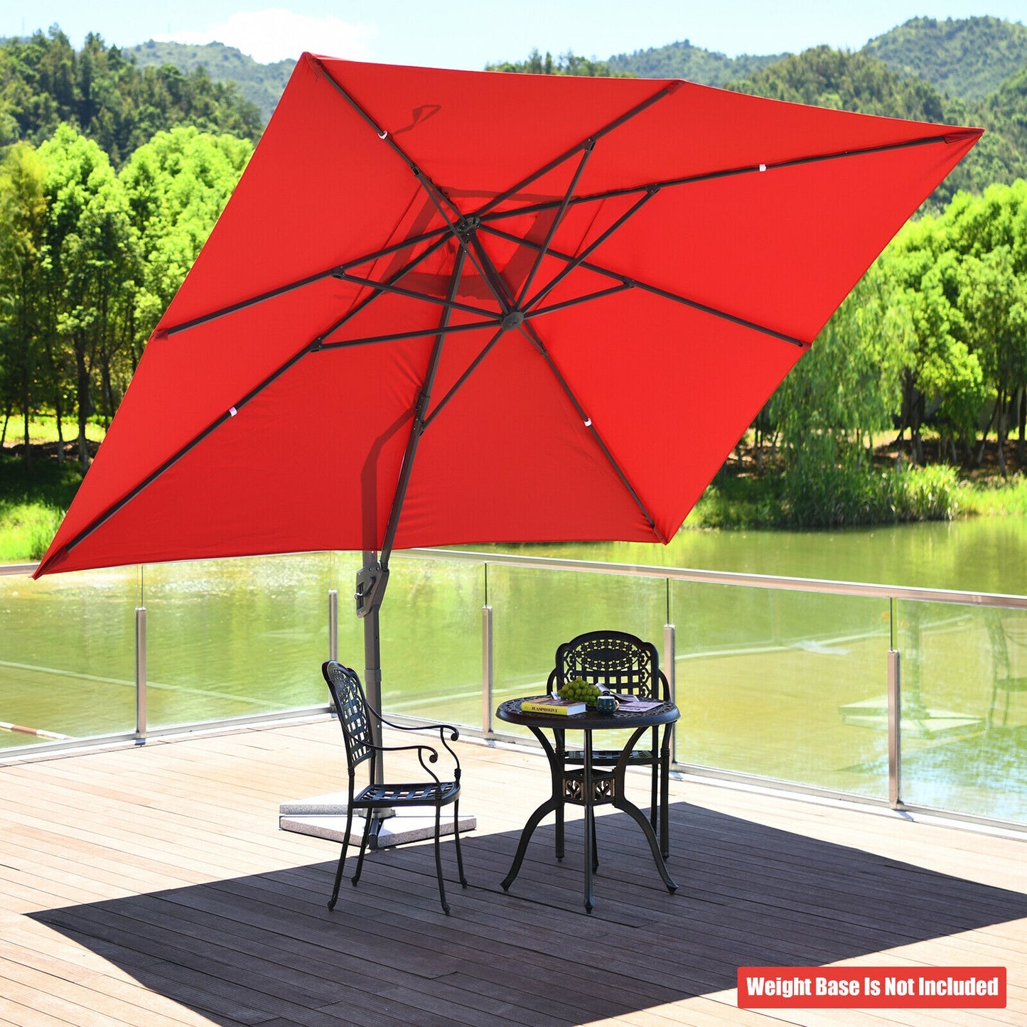 10 x13 Feet Rectangular Cantilever Umbrella with 360° Rotation Function-Wine