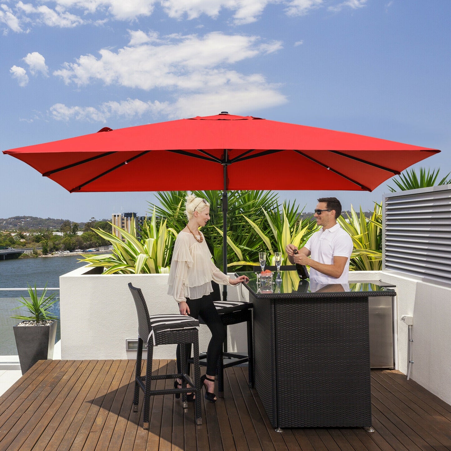 10 x13 Feet Rectangular Cantilever Umbrella with 360° Rotation Function-Wine