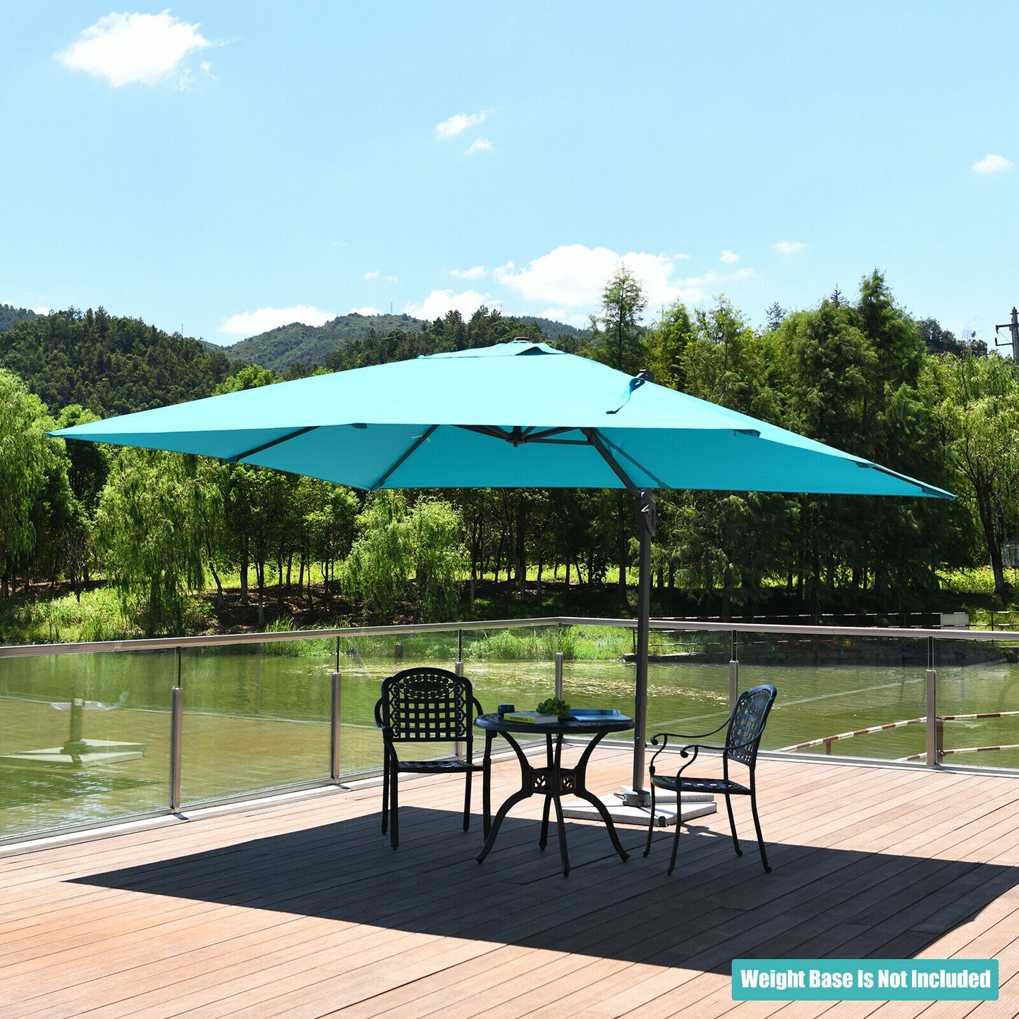 10 x13 Feet Rectangular Cantilever Umbrella with 360° Rotation Function-Turquoise