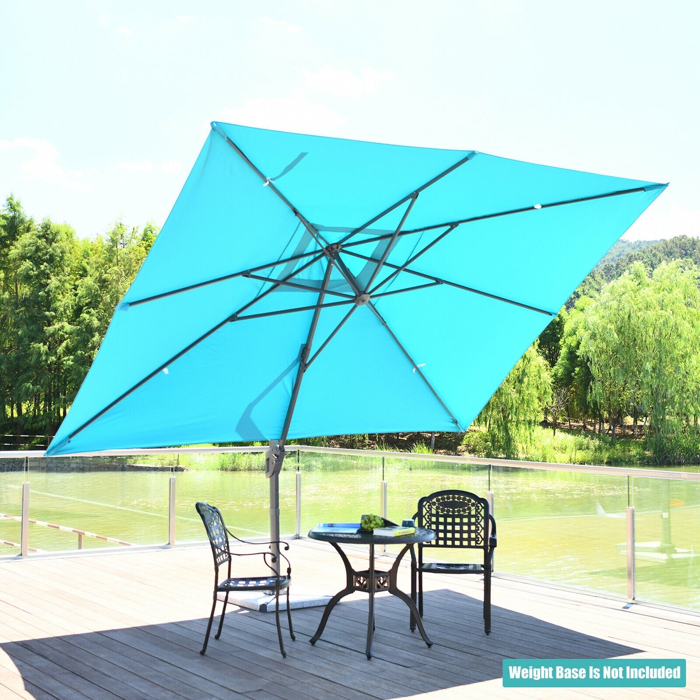 10 x13 Feet Rectangular Cantilever Umbrella with 360° Rotation Function-Turquoise