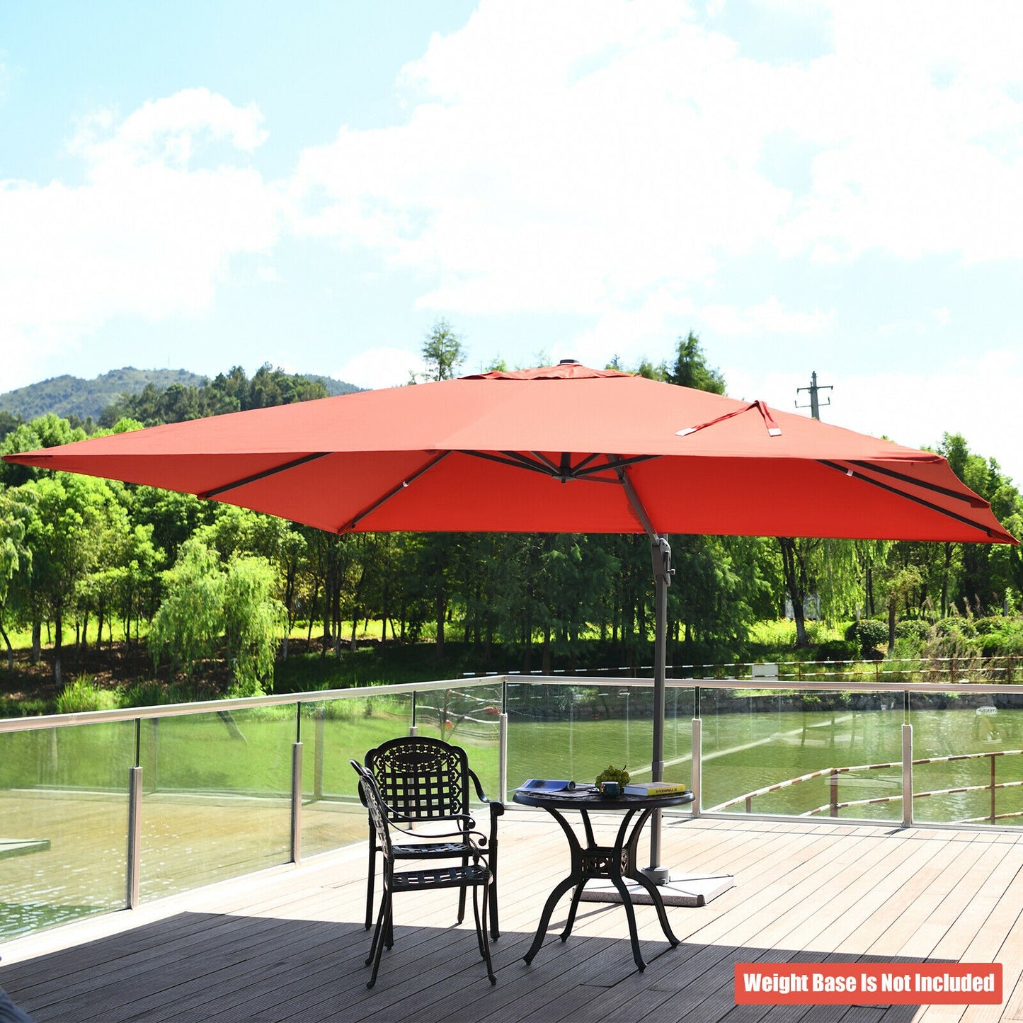 10 x13 Feet Rectangular Cantilever Umbrella with 360° Rotation Function-Orange