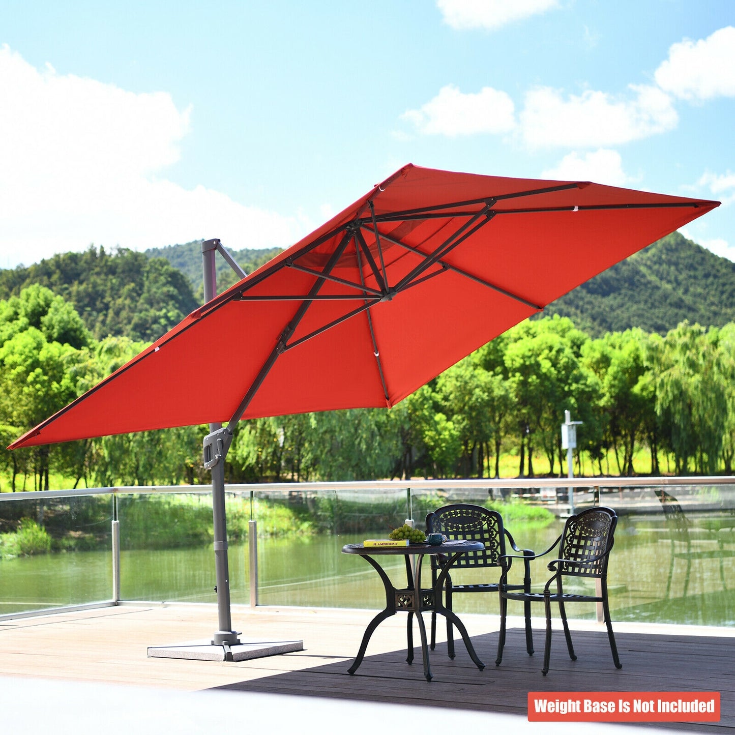10 x13 Feet Rectangular Cantilever Umbrella with 360° Rotation Function-Orange