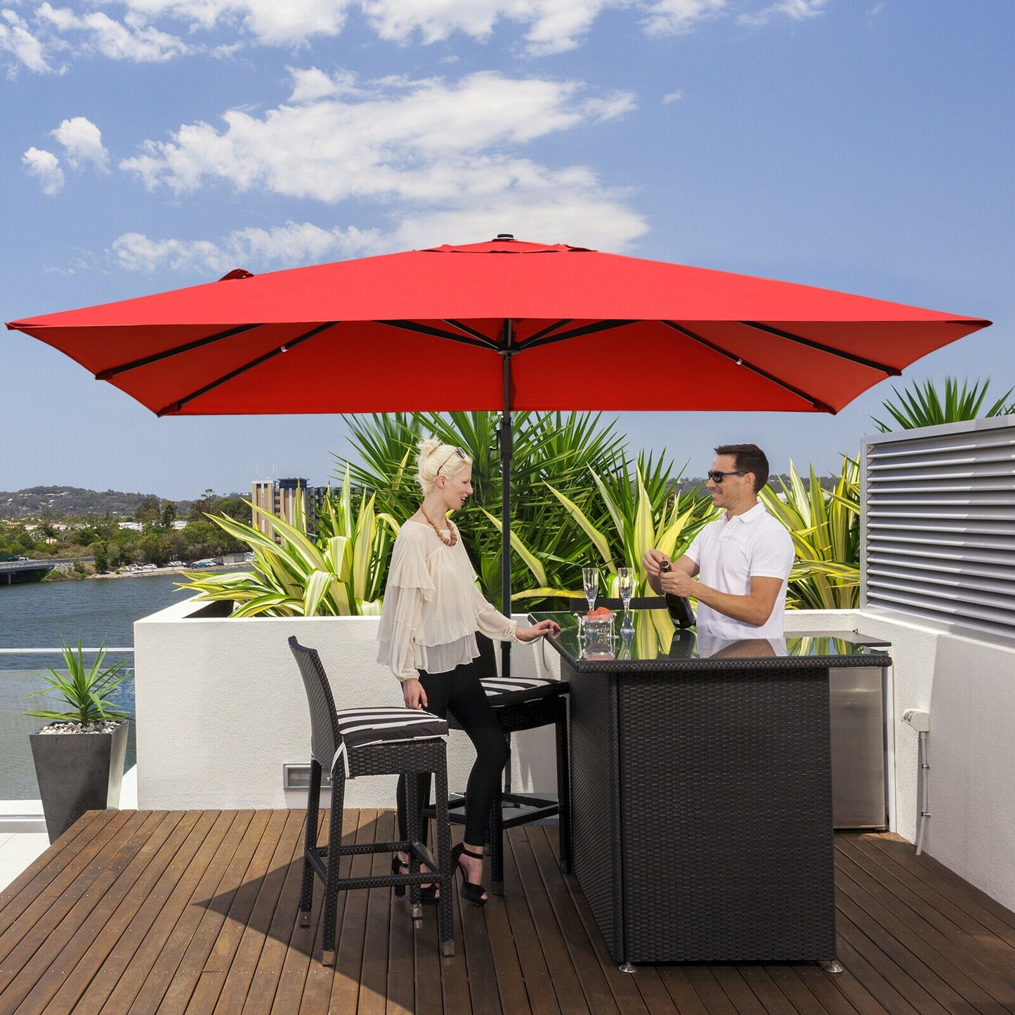 10 x13 Feet Rectangular Cantilever Umbrella with 360° Rotation Function-Orange