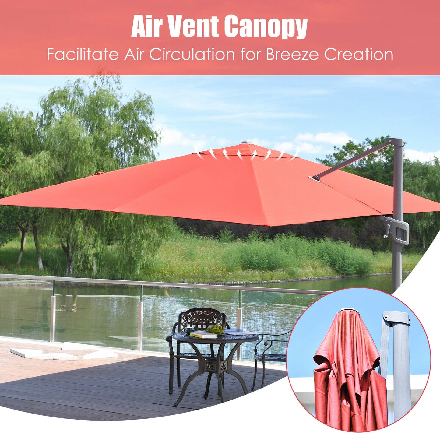 10 x13 Feet Rectangular Cantilever Umbrella with 360° Rotation Function-Orange