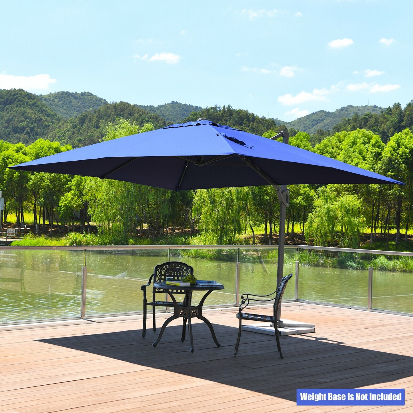 10 x13 Feet Rectangular Cantilever Umbrella with 360° Rotation Function-Navy