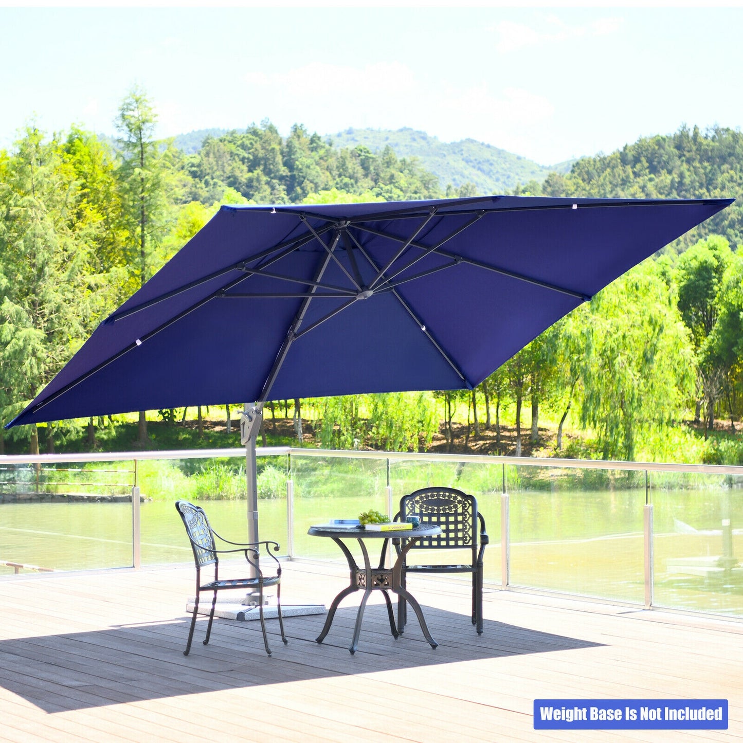 10 x13 Feet Rectangular Cantilever Umbrella with 360° Rotation Function-Navy