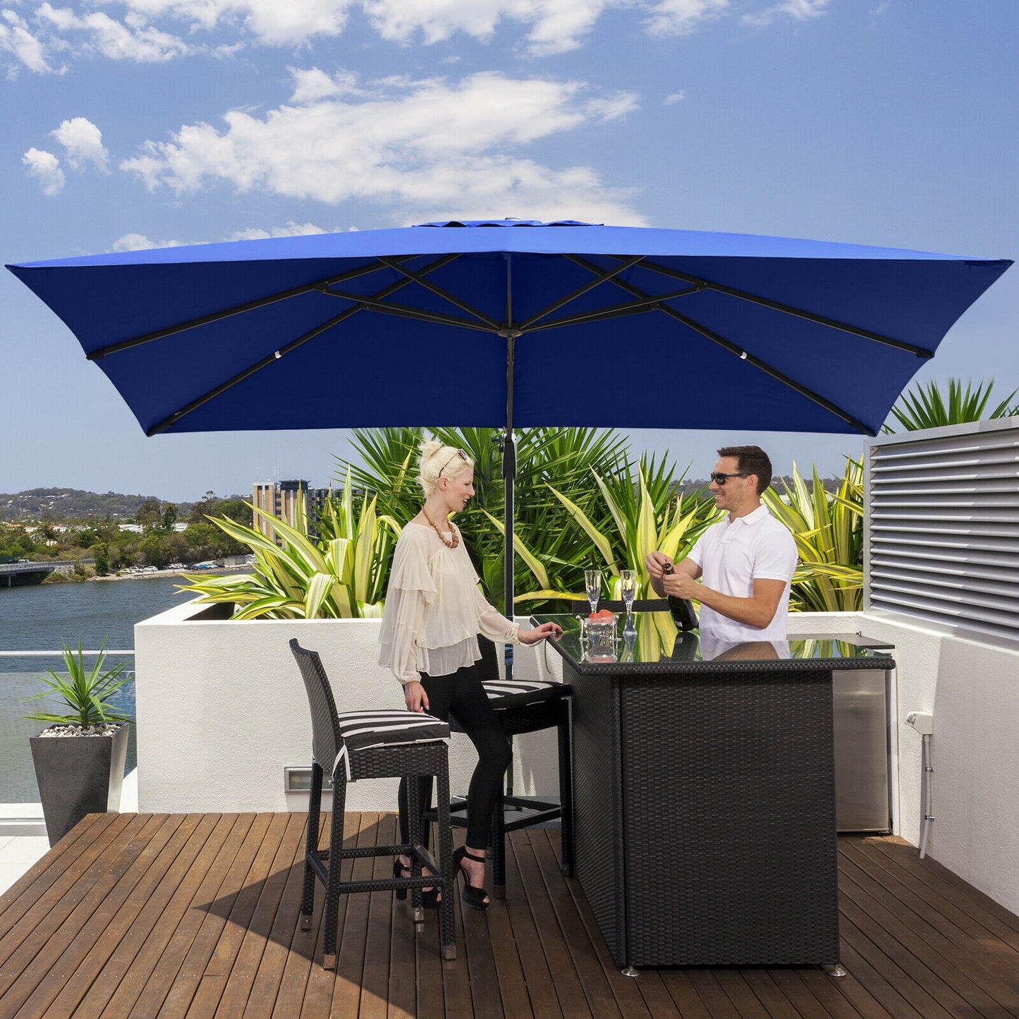 10 x13 Feet Rectangular Cantilever Umbrella with 360° Rotation Function-Navy
