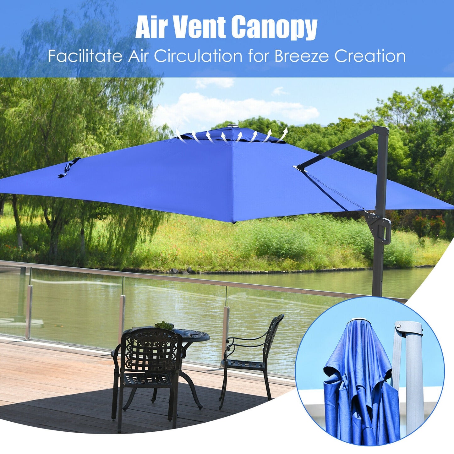 10 x13 Feet Rectangular Cantilever Umbrella with 360° Rotation Function-Navy