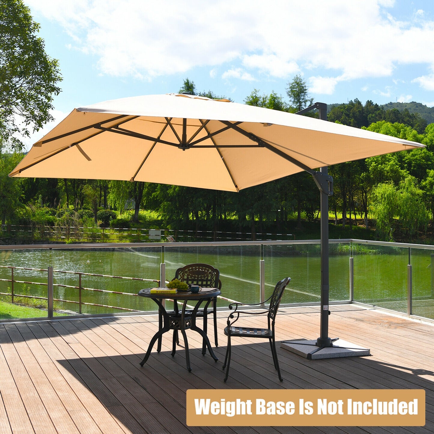 10 x13 Feet Rectangular Cantilever Umbrella with 360° Rotation Function-Beige