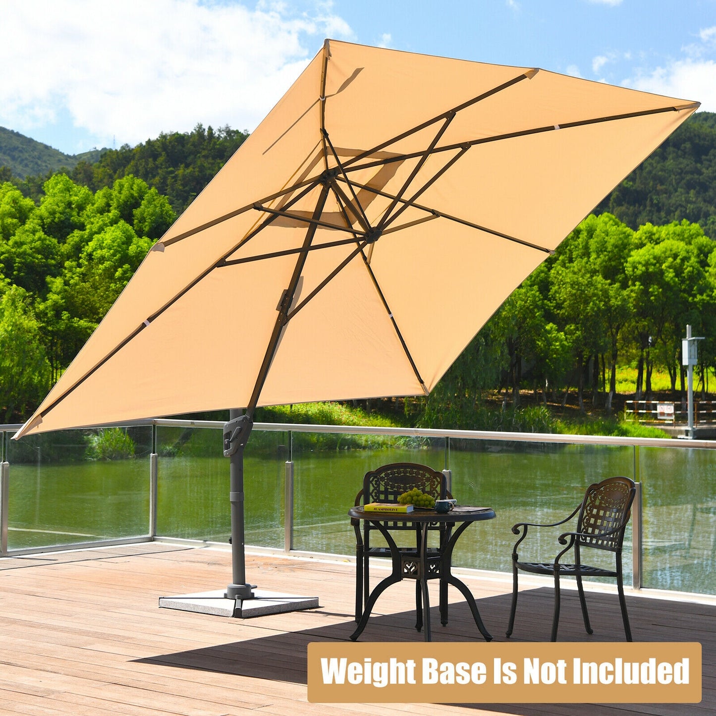 10 x13 Feet Rectangular Cantilever Umbrella with 360° Rotation Function-Beige
