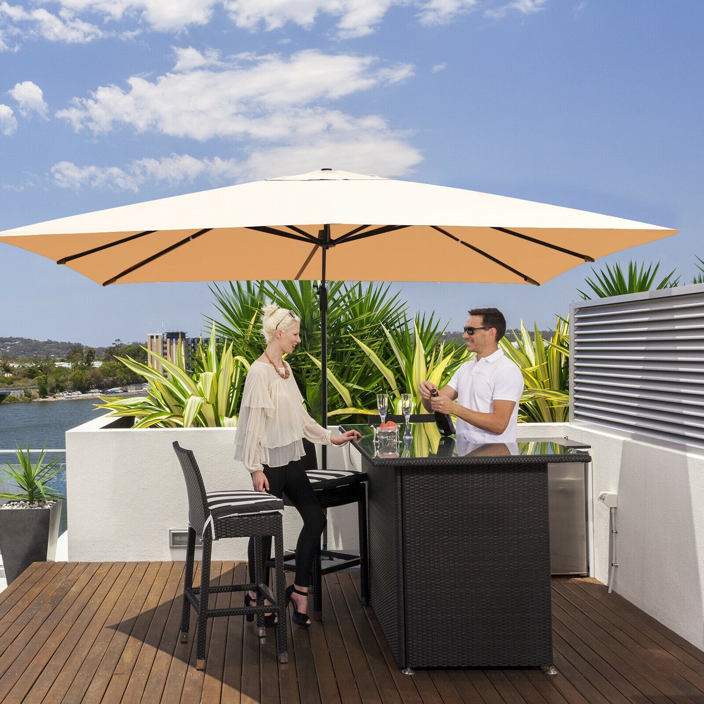 10 x13 Feet Rectangular Cantilever Umbrella with 360° Rotation Function-Beige