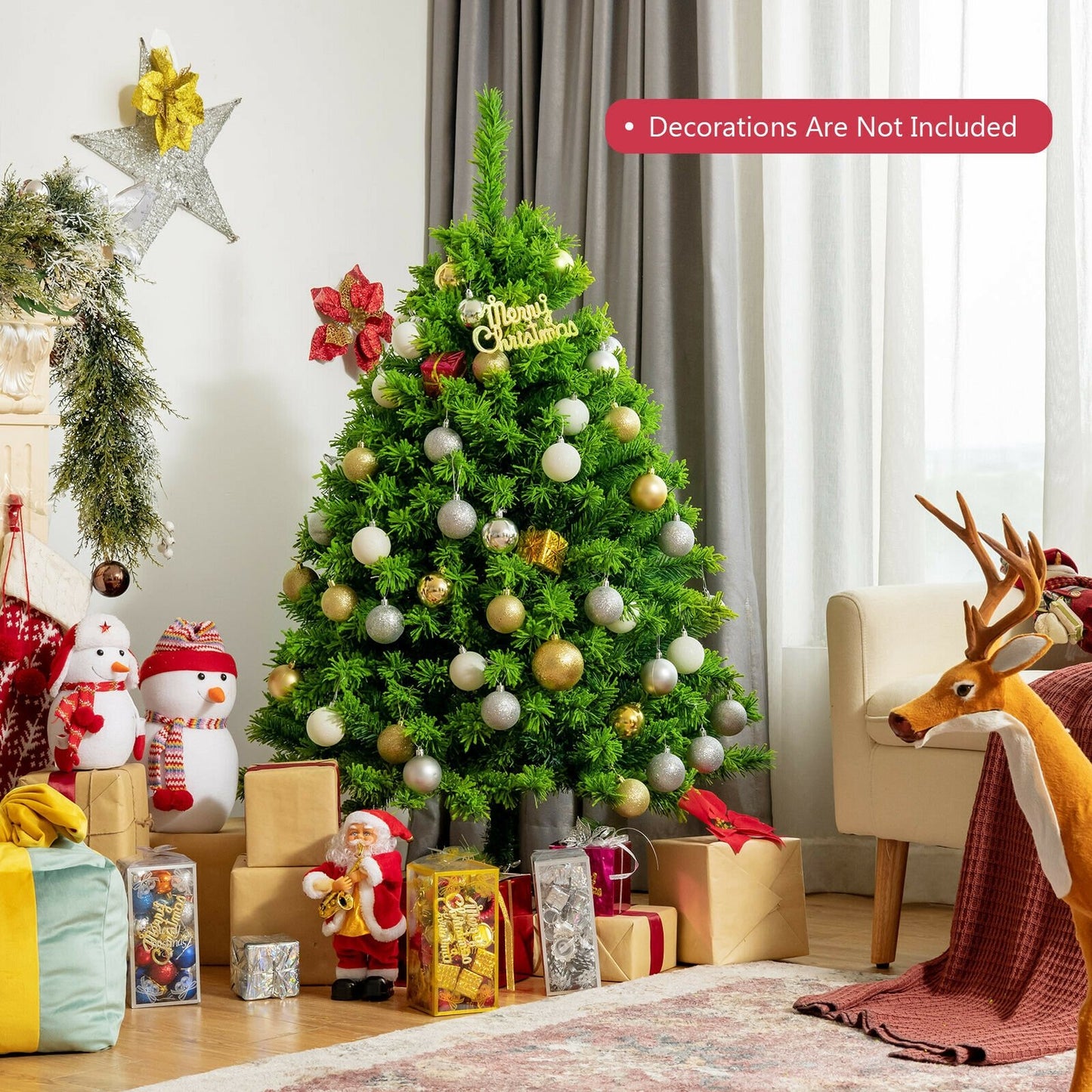 Snow Flocked Artificial Christmas Tree with Metal Stand-6.5'