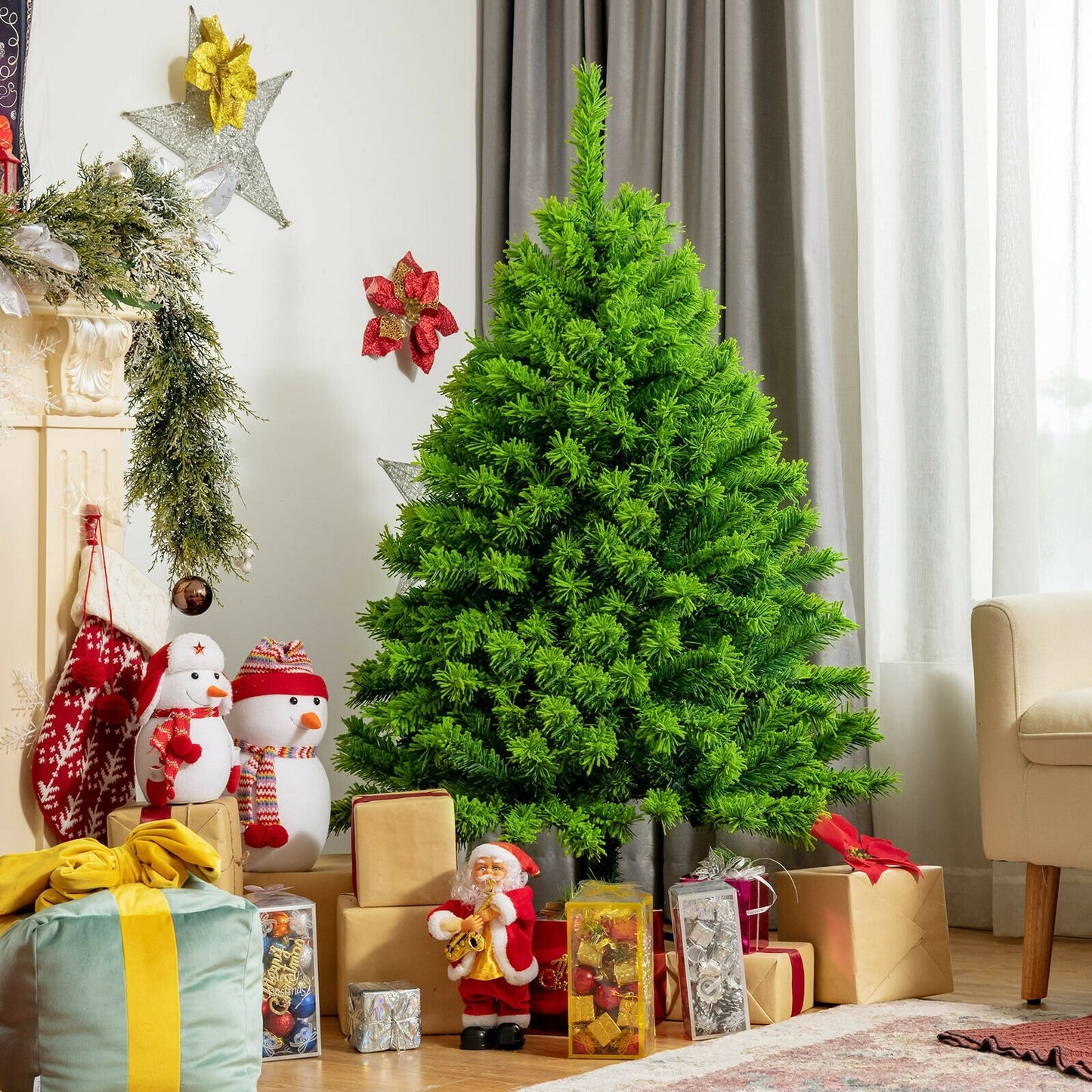 Snow Flocked Artificial Christmas Tree with Metal Stand-6.5'